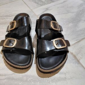 Women's Black Double Buckle Slippers